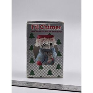 Jasco Christmas Ornament Lil Chimers Mouse Handpainted Bisque Porcelain Bell NOS